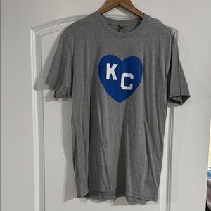 Next Level Apparel Gray Tee with Blue Heart Design